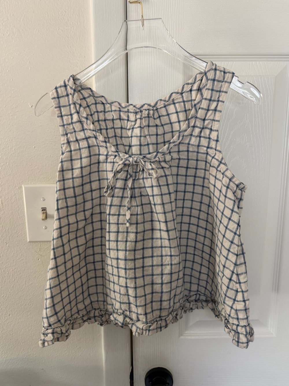 Not Perfect Linen, Berry Linen Blouse, Indigo Grid, Medium